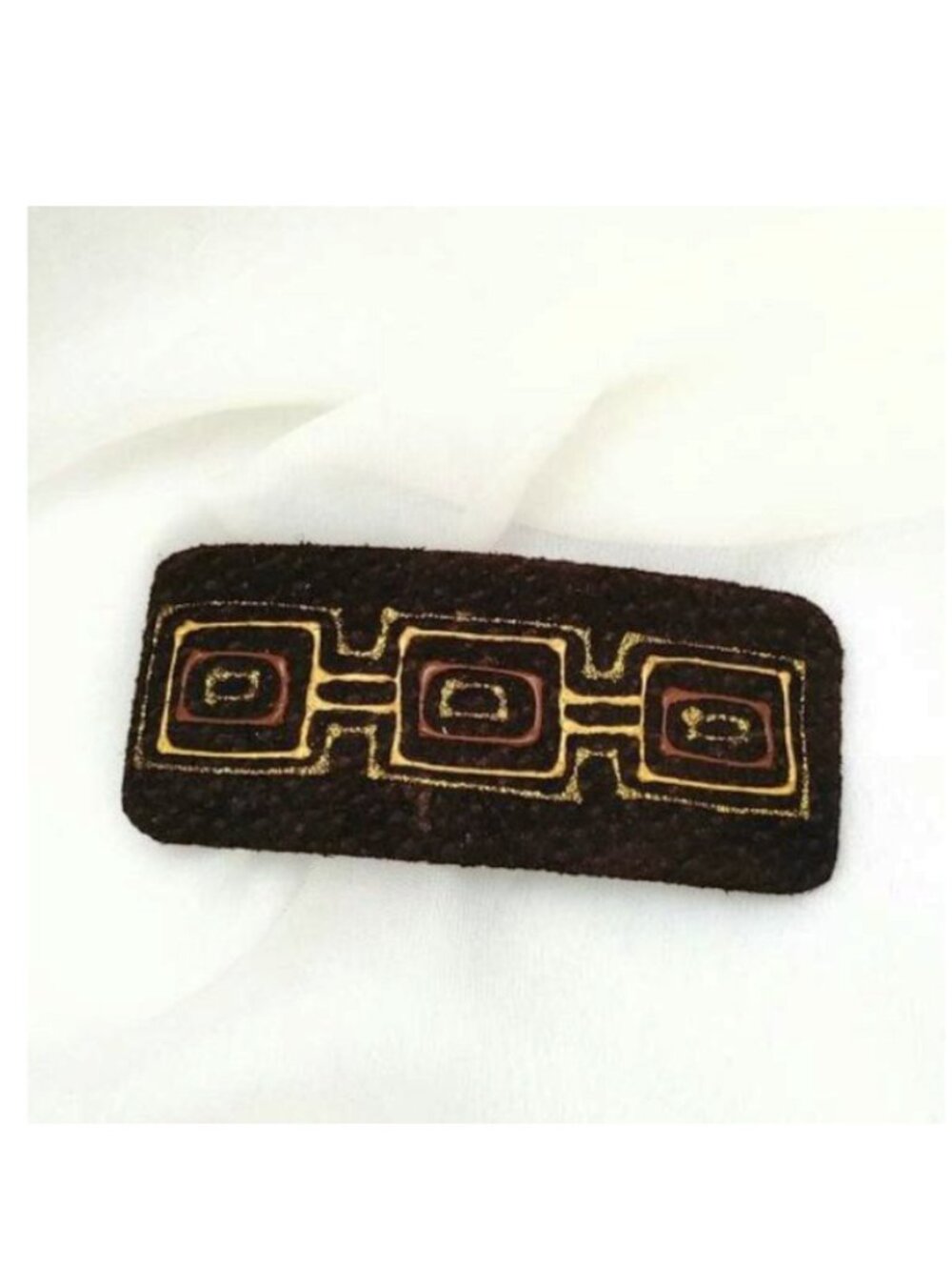 HairClip Brown Genuine Suede hand-painted in Gold